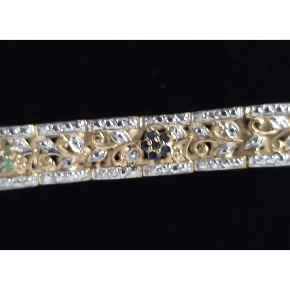 Ross Simons 925 Sterling Silver Gold Vermeil Ruby Emerald Sapphire Bracelet 7.5